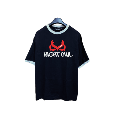 VE Gear “NIGHT OWL” Black and white Oversized Drop Sholder T-shirt_img_0