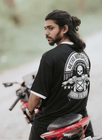 VE Gear “RETRO MOTORCLUB” Black and White Oversized Drop Shoulder T-shirt_img_4
