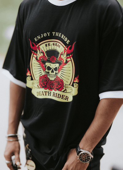 VE Gear “DEATH RIDER” Black and white Oversized T-shirt_img_3