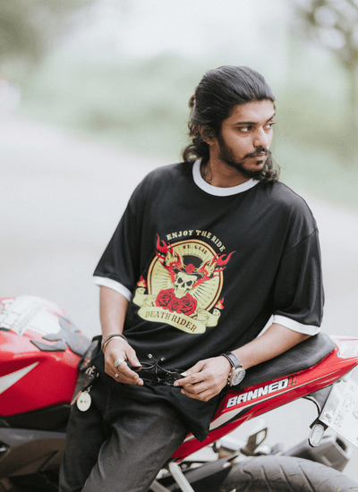 VE Gear “DEATH RIDER” Black and white Oversized T-shirt_img_6