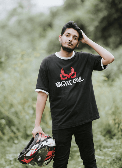 VE Gear “NIGHT OWL” Black and white Oversized Drop Sholder T-shirt_img_3